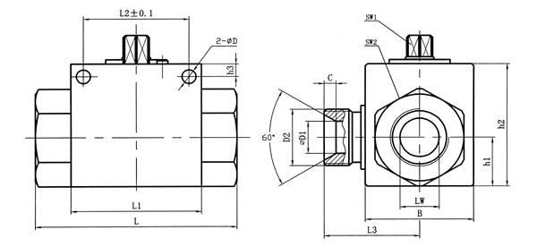 VH3V二位三通高壓球閥外形結(jié)構(gòu)圖 二位三通高壓球閥(圖1)
