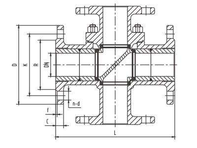 Q46F手動四通球閥外形結(jié)構(gòu)圖 Q46F四通球閥(圖2)