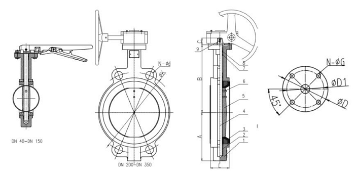 D71X軟密封蝶閥(圖1) 軟密封蝶閥結構圖